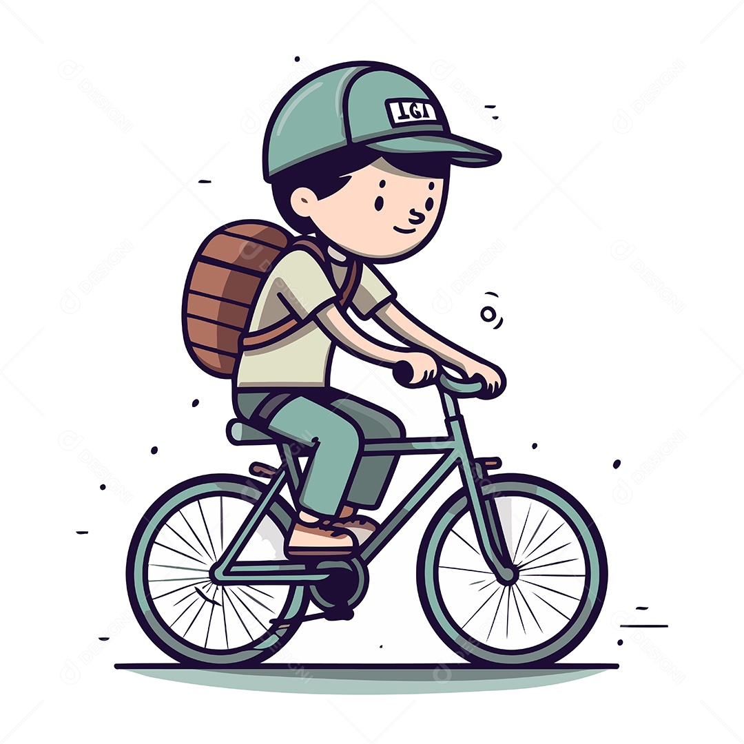 Menino Andando de Bicicleta Ilustração Vetor EPS