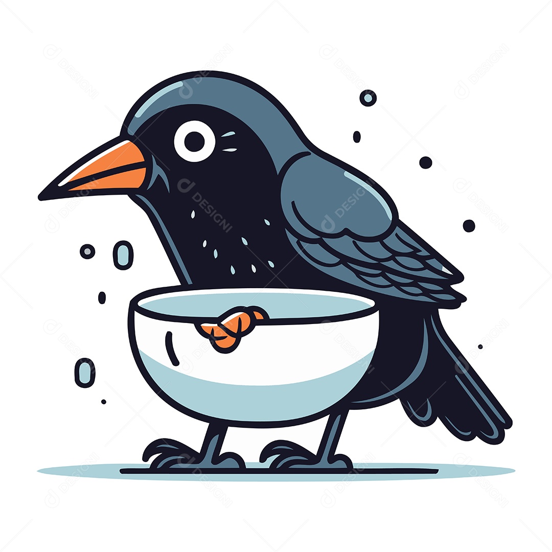 Corvo Comendo em uma Tigela Ilustração Vetor EPS