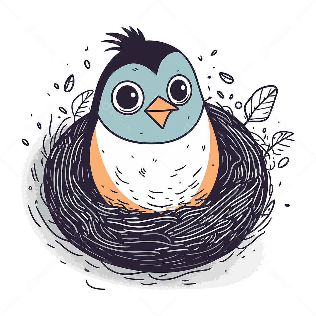 Pinguim de Desenho Animado no Ninho Ilustração Vetor EPS