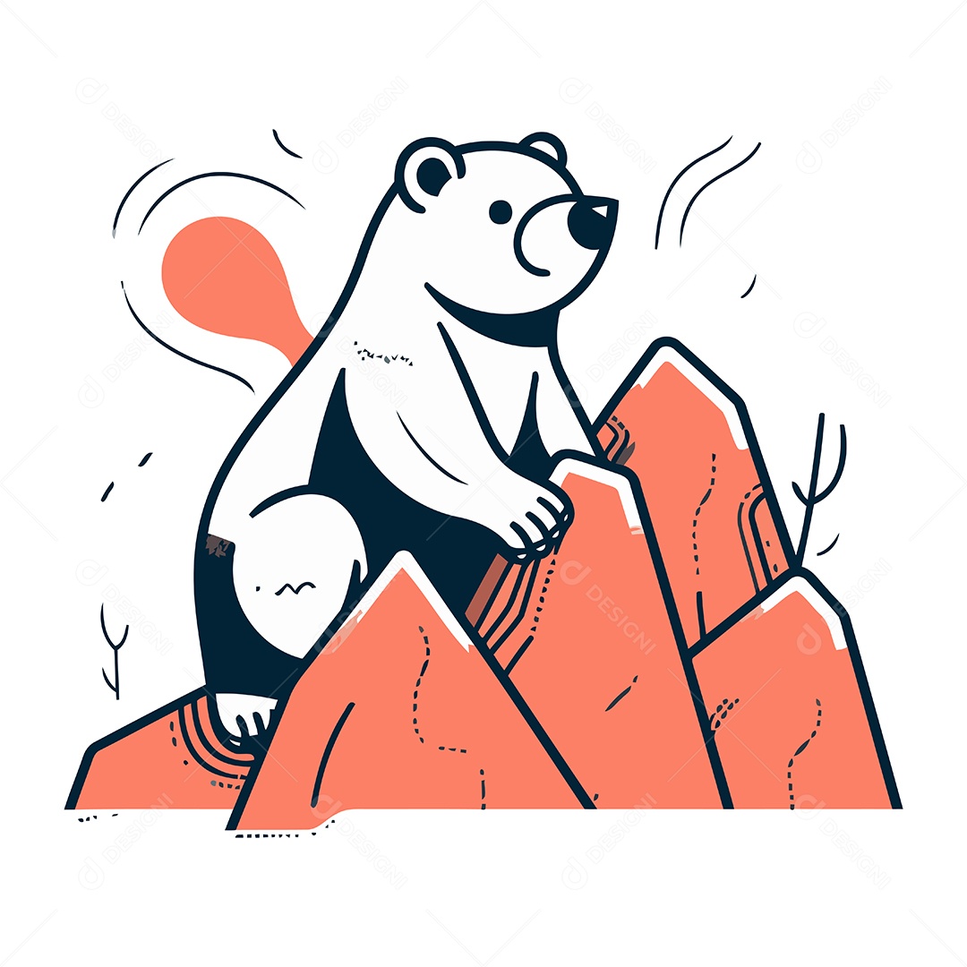 Urso Polar no Topo da Montanha Ilustração Vetor EPS