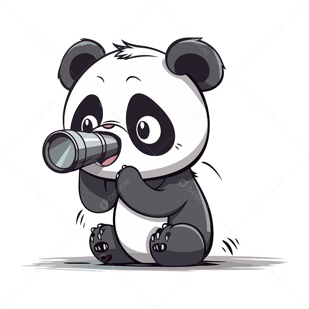 Panda Fofo com Binóculo Ilustração Vetor EPS