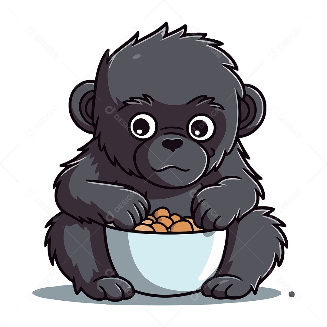 Chimpanzé com Tigela Ilustração Vetor EPS