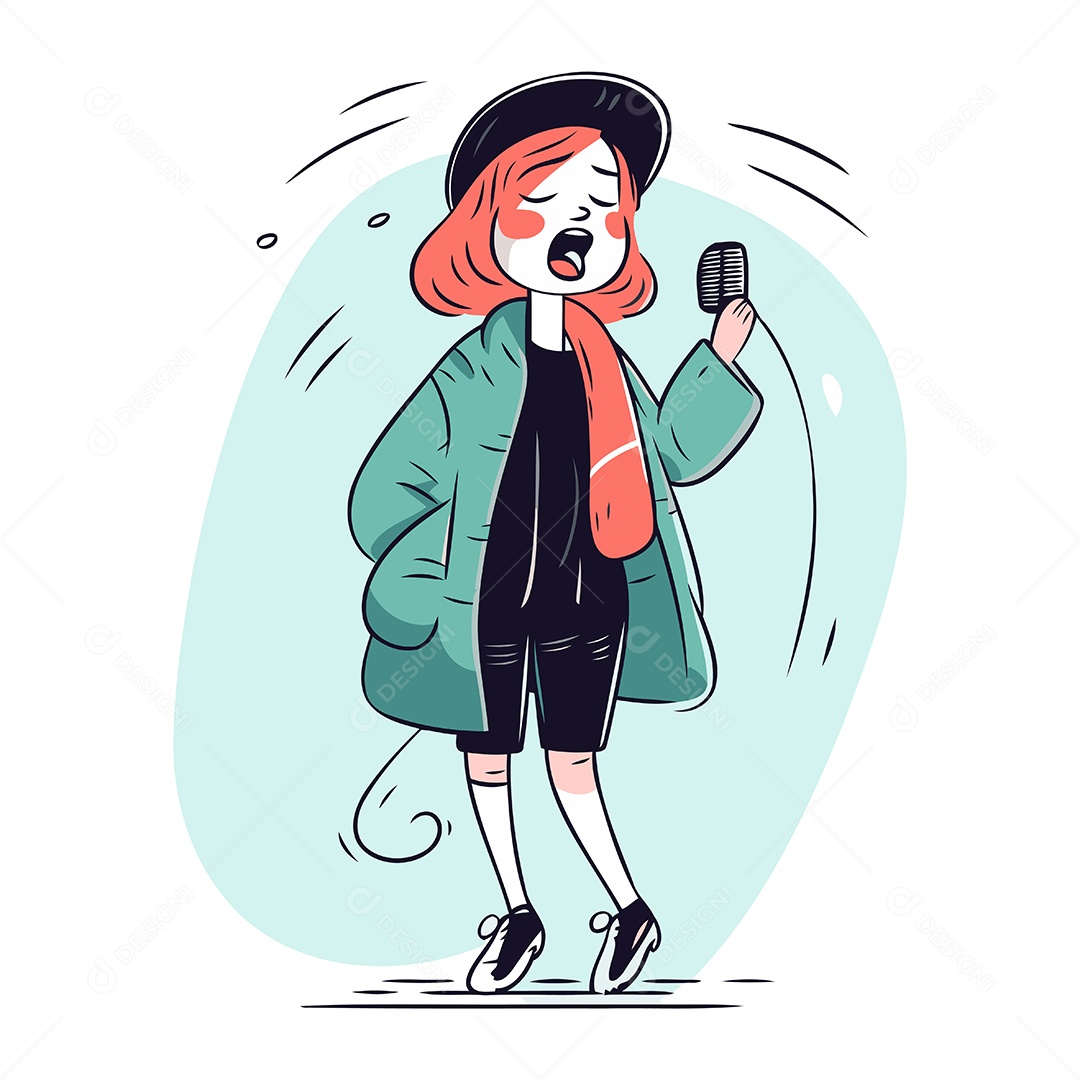 Menina Cantando em um Microfone Ilustração Vetor EPS