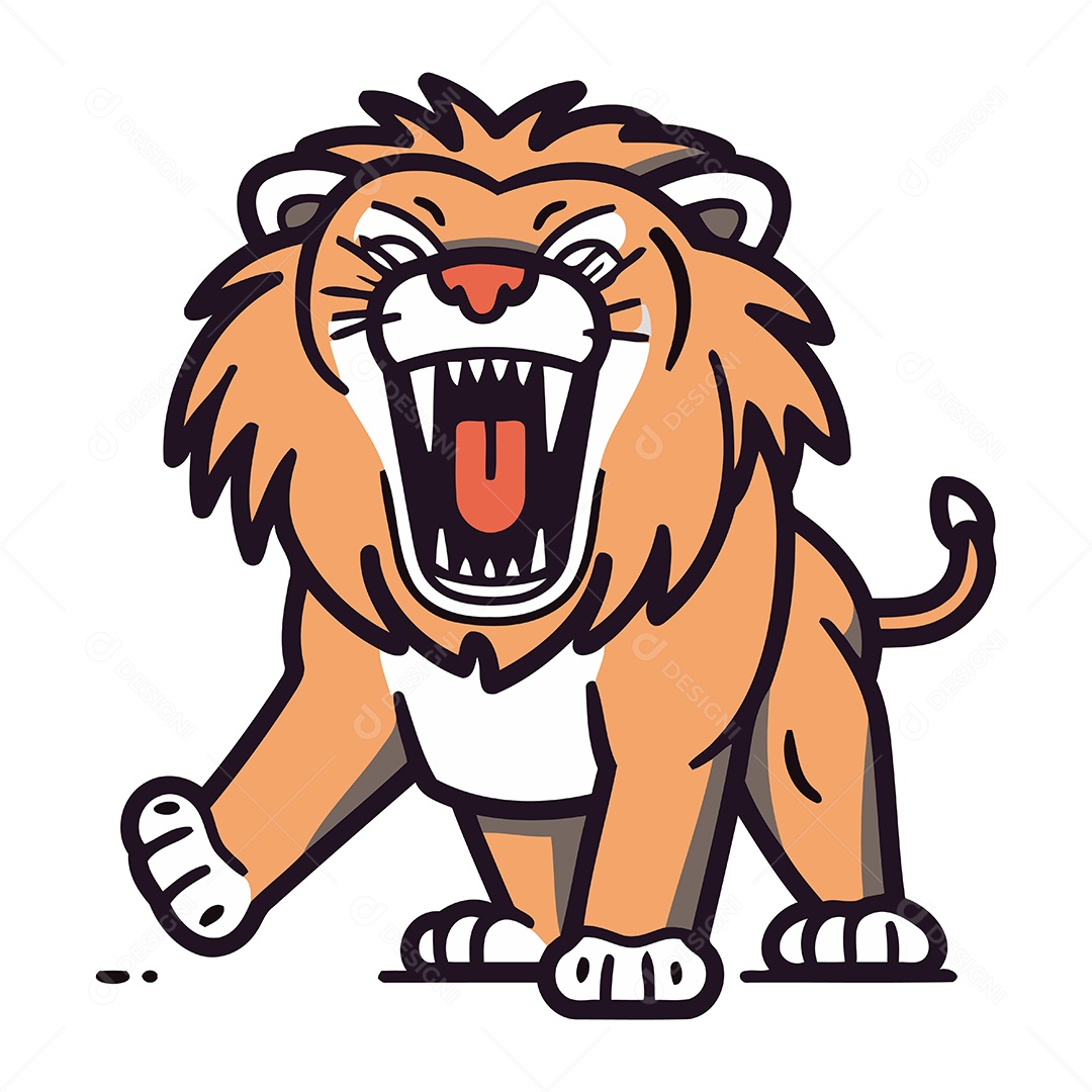 Leão de Desenho Animado Rugindo Ilustração Vetor EPS