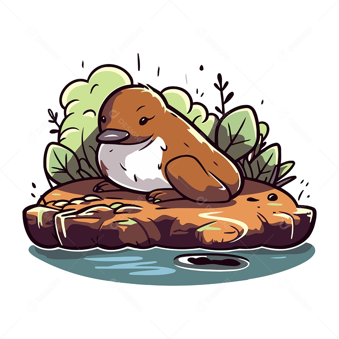 Foca Fofa de Desenho Animado em uma Rocha Ilustração Vetor EPS