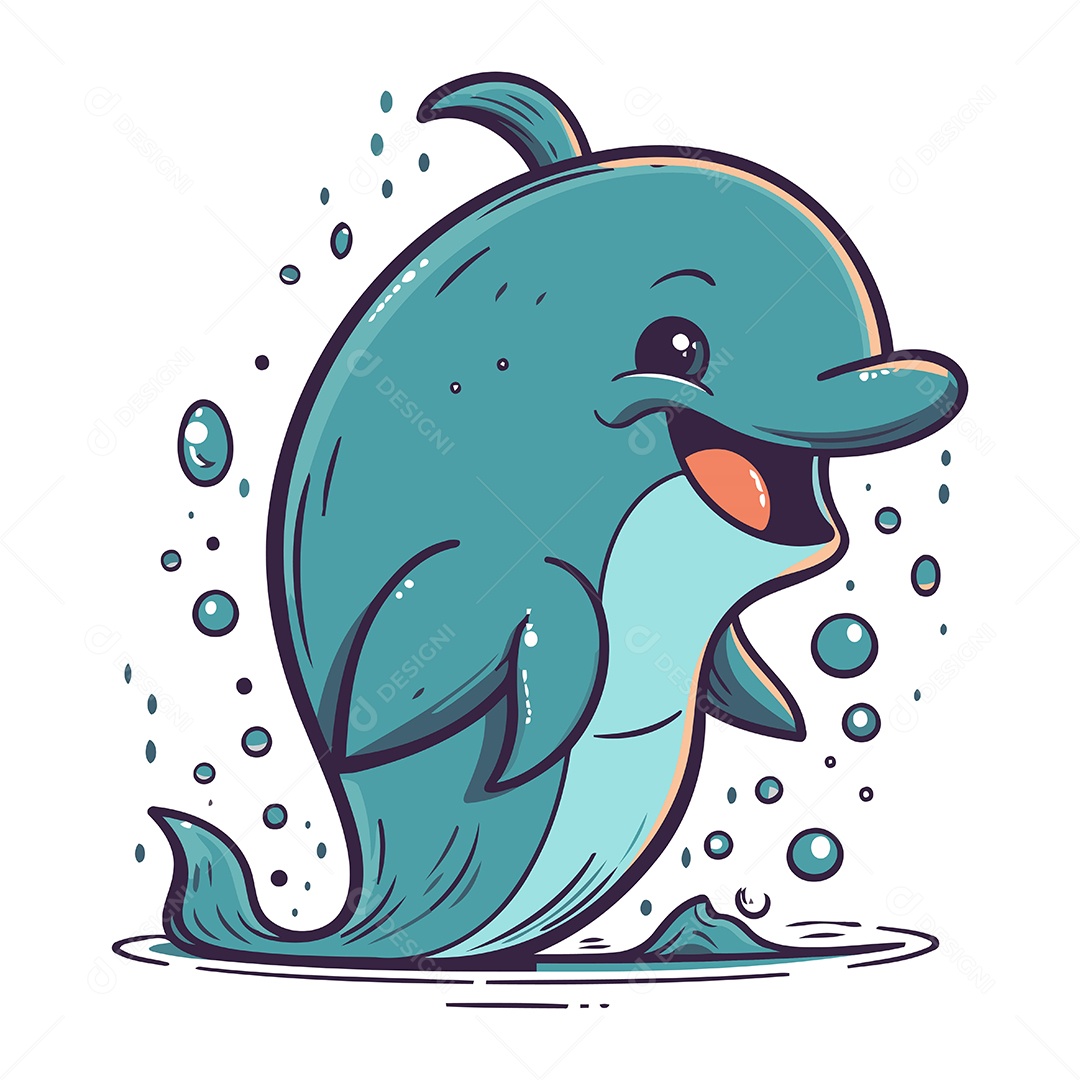Golfinho Fofo de Desenho Animado Ilustração Vetor EPS
