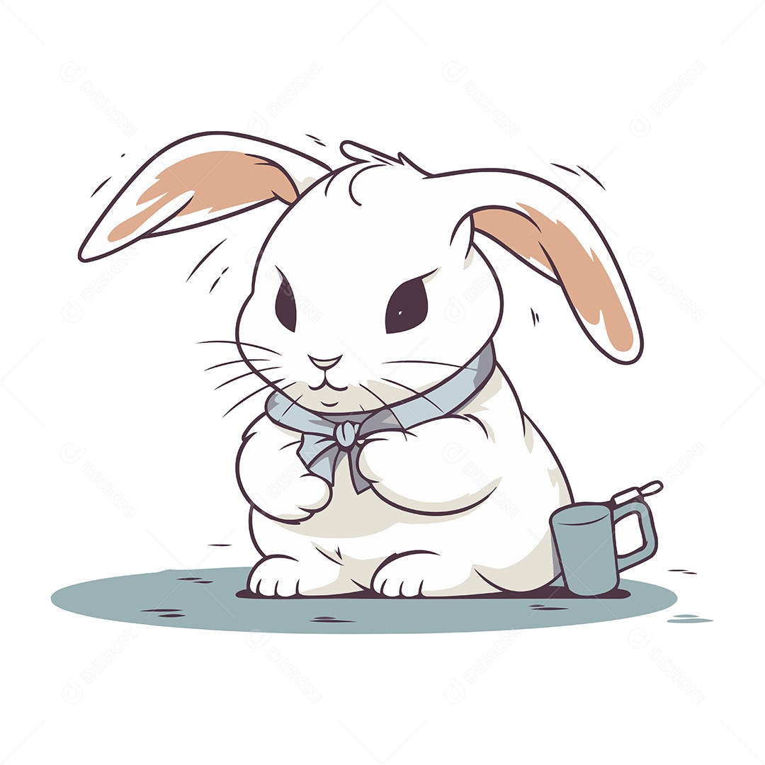 Coelho com uma Xícara de Café Ilustração Vetor EPS