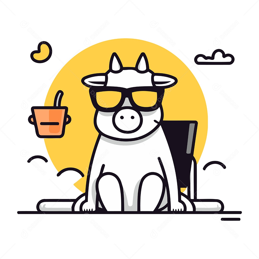 Vaca de Desenho Animado com Óculos Ilustração Vetor EPS