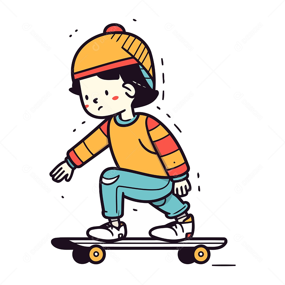 Menino Andando de Skate Ilustração Vetor EPS