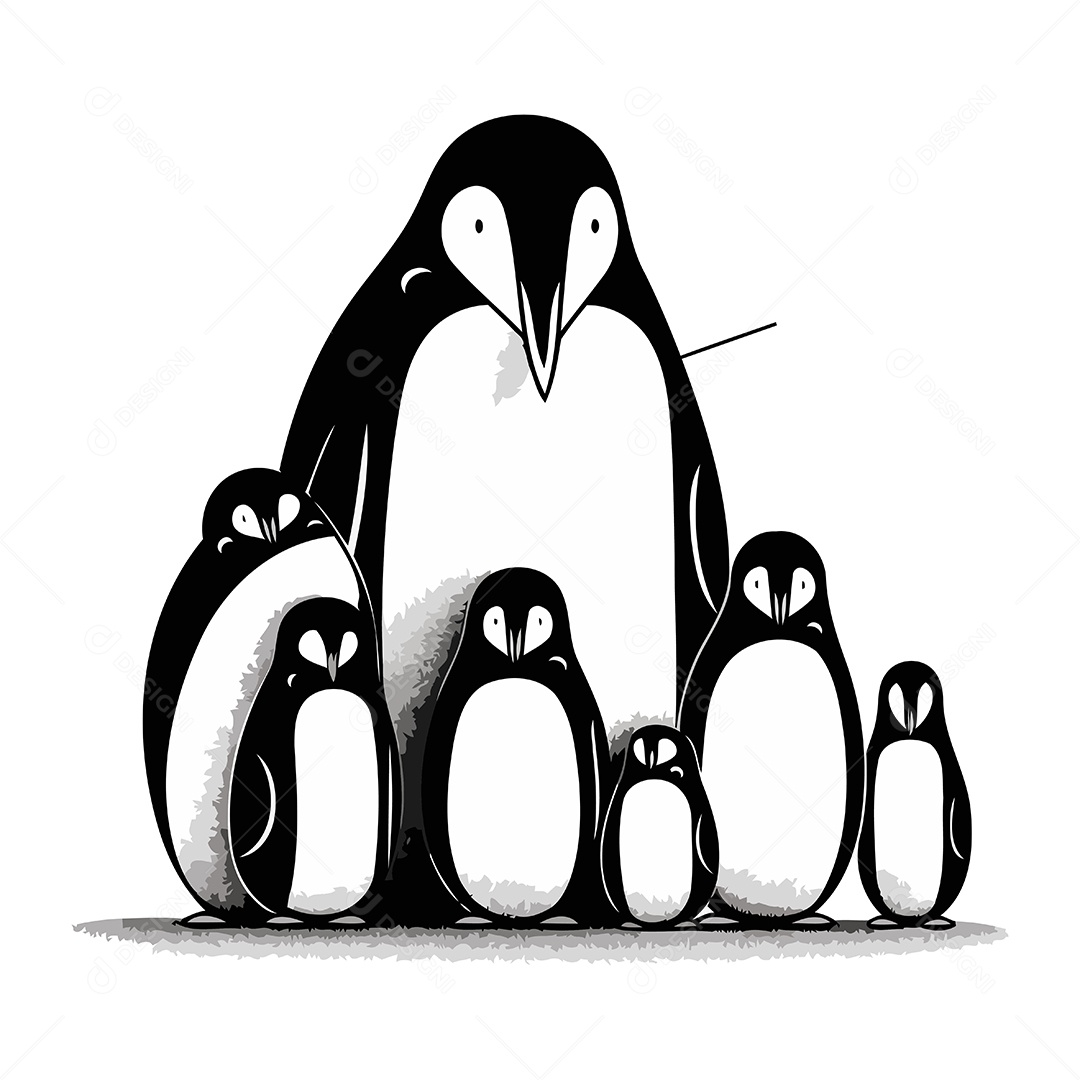 Família de Pinguins Desenho Animado Ilustração Vetor EPS