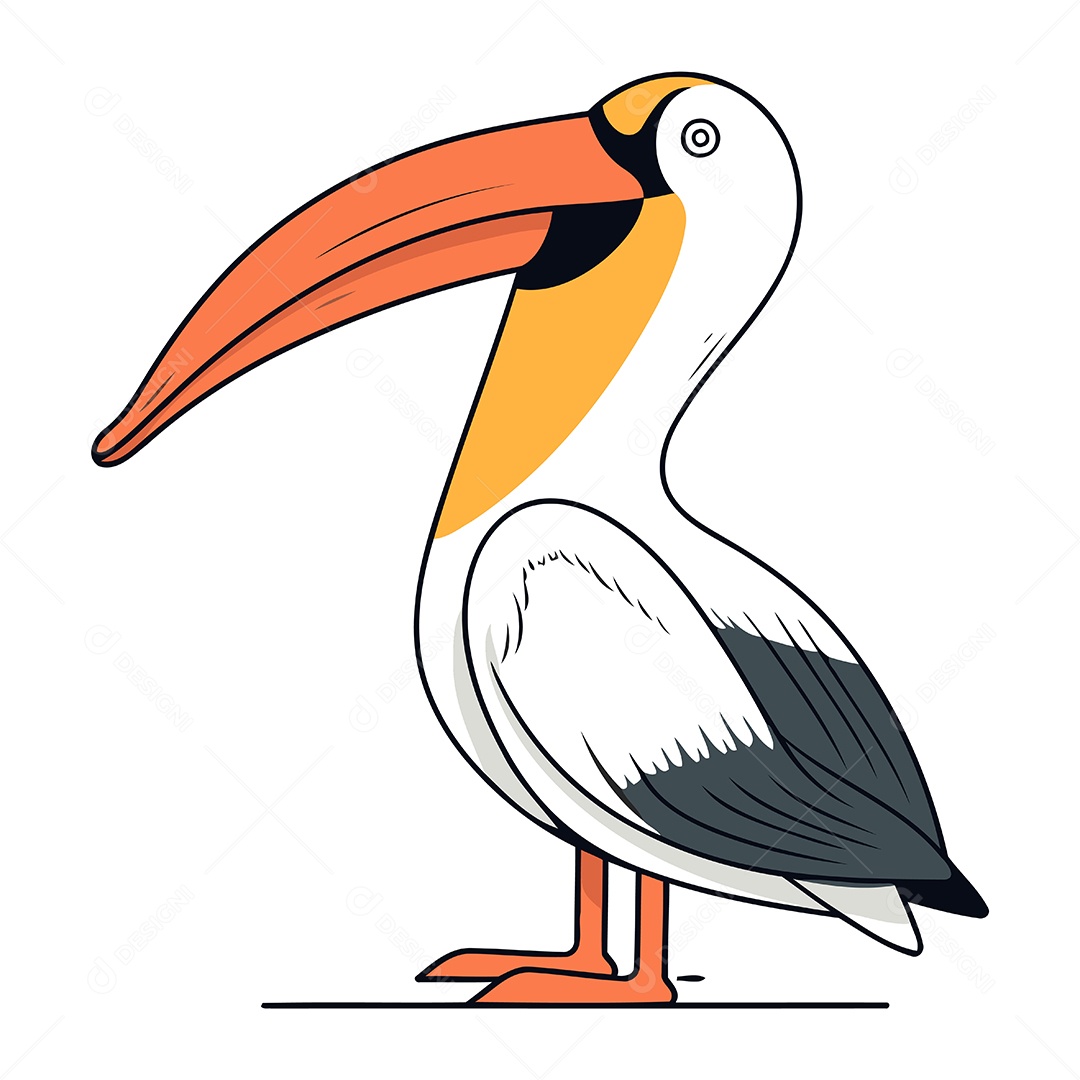 Pelicano de Desenho Animado Ilustração Vetor EPS