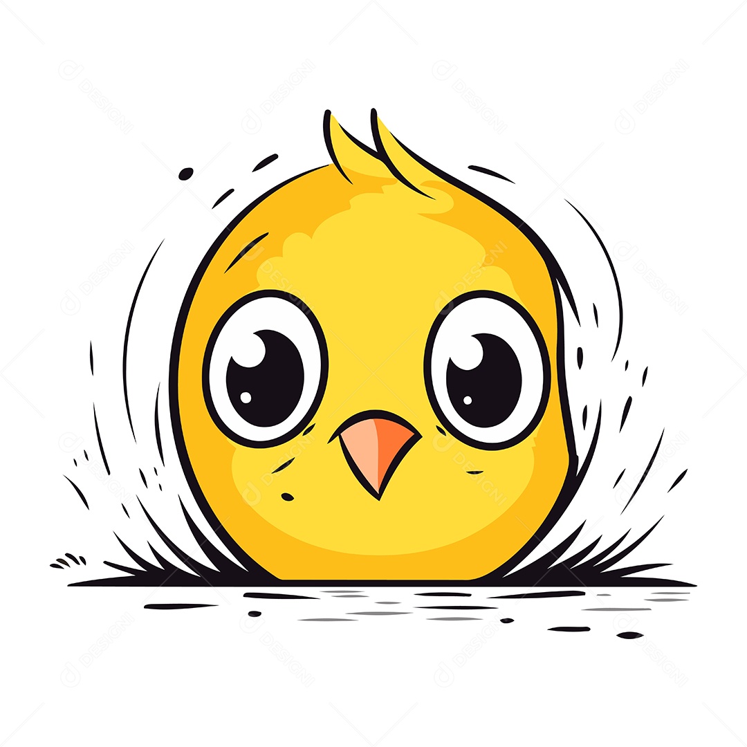 Pintinho Amarelo Fofo de Desenho Animado Ilustração Vetor EPS