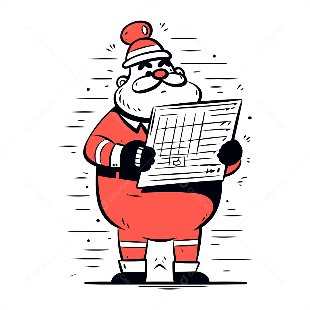Papai Noel Segurando um Jornal Ilustração Vetor EPS
