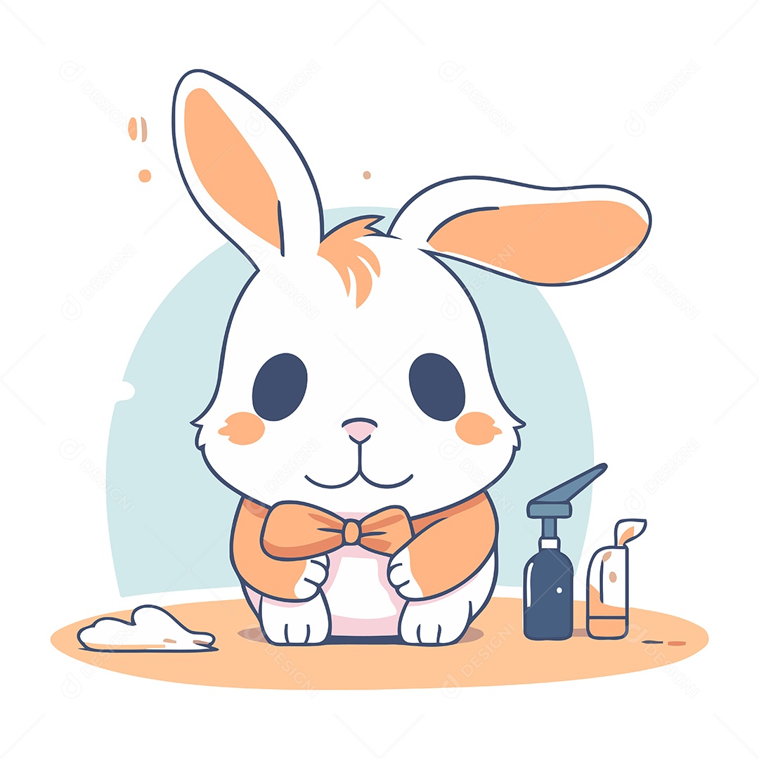 Coelhinho Fofo de Desenho Animado com um Frasco Ilustração Vetor EPS