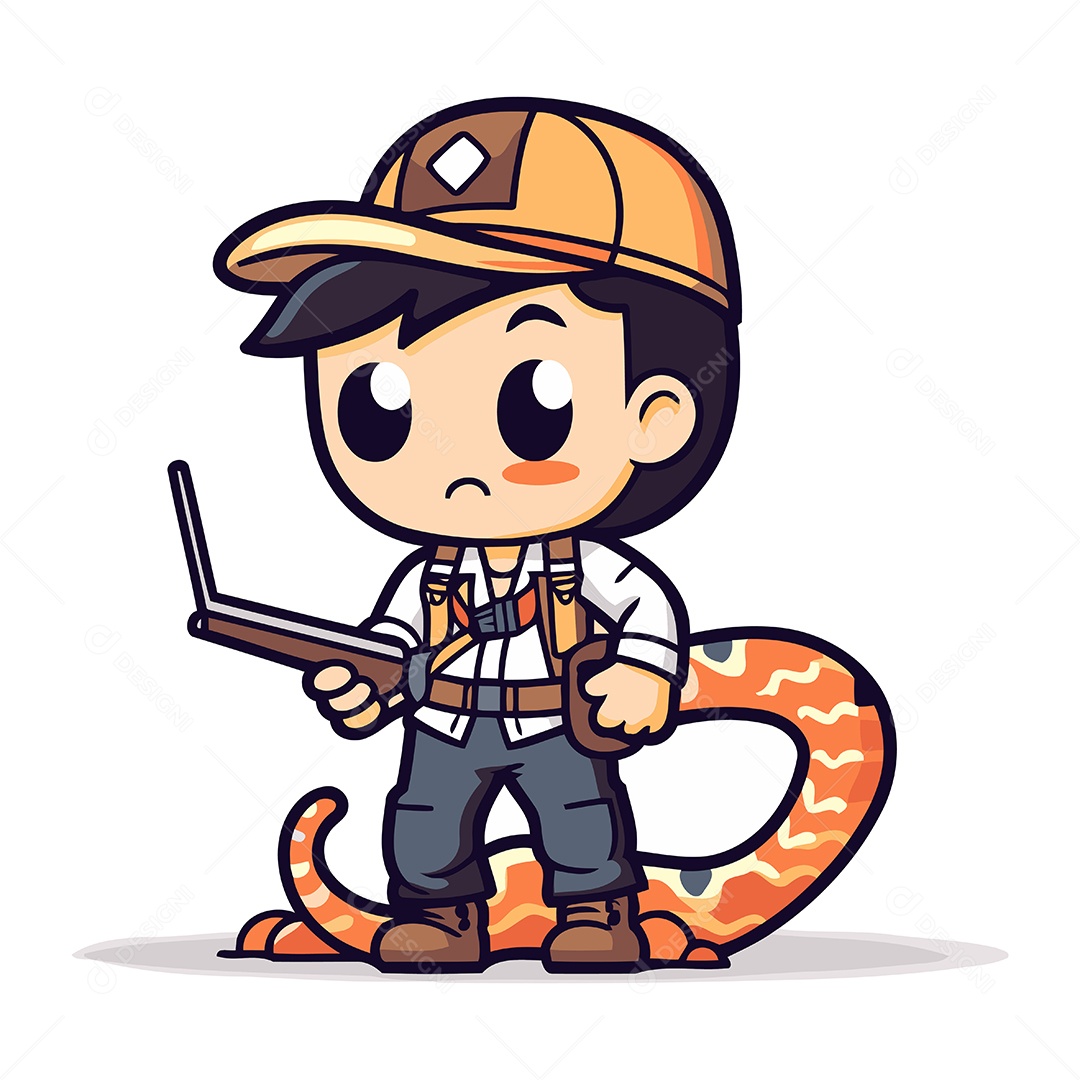 Menino de Desenho Animado com Cobra Ilustração Vetor EPS