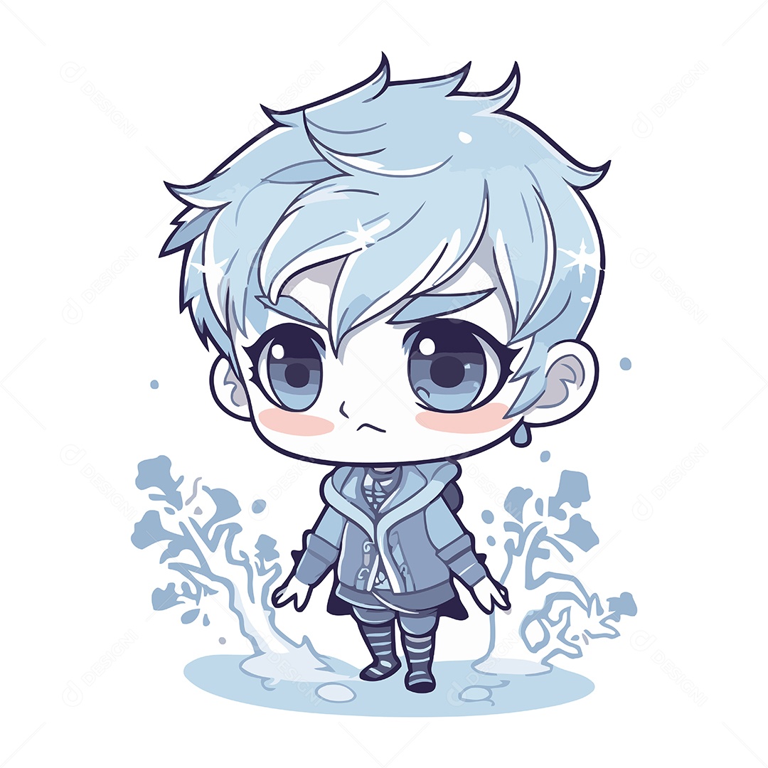 Garoto Fofo de Desenho Animado com Cabelo Azul Ilustração Vetor EPS