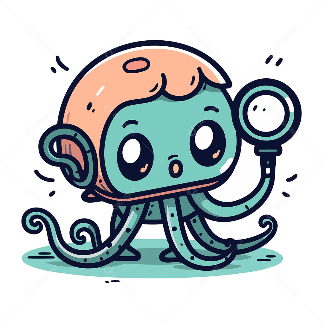Polvo de Desenho Animado com Lupa Ilustração Vetor EPS