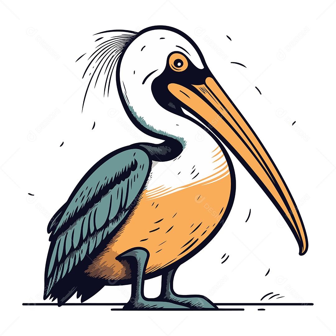 Pelicano de Desenho Animado Ilustração Vetor EPS