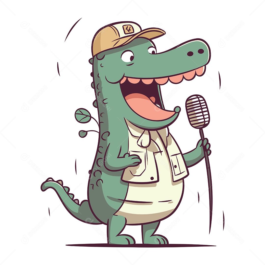 Crocodilo de Desenho Animado com Microfone Ilustração Vetor EPS