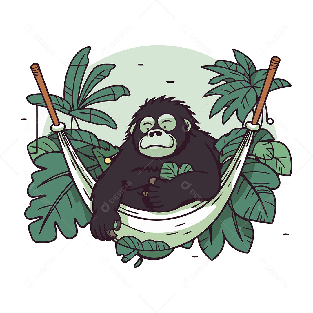 Gorila de Desenho Animado em uma Rede Ilustração Vetor EPS