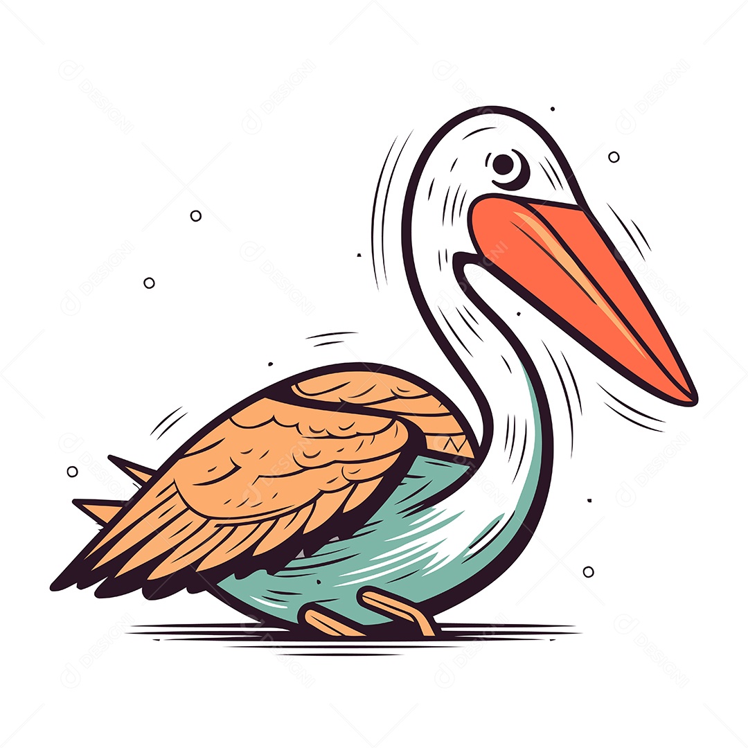 Pelicano de Desenho Animado Ilustração Vetor EPS