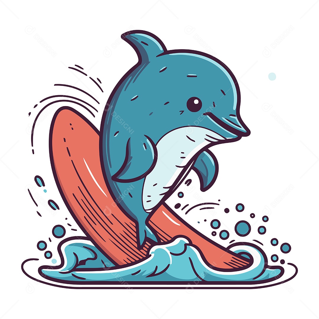 Golfinho na Prancha de Surfe Ilustração Vetor EPS