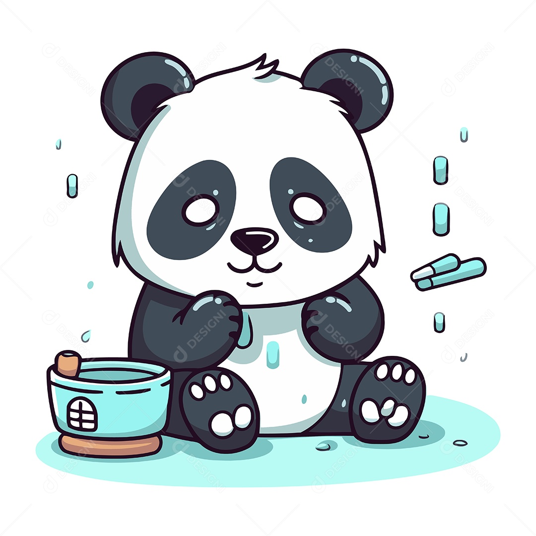 Panda de Desenho Animado no Banho Ilustração Vetor EPS