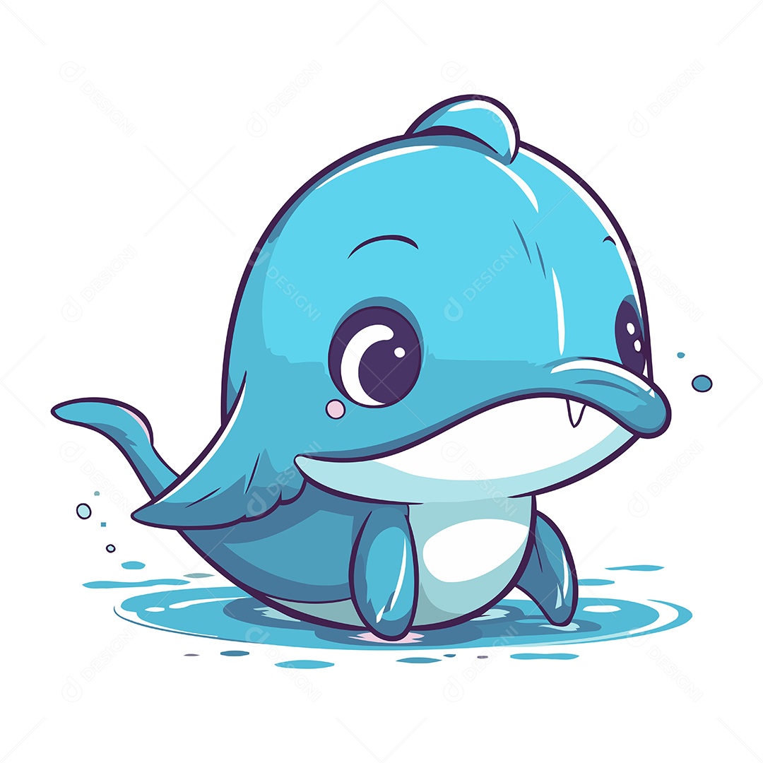 Baleia Fofa de Desenho Animado Ilustração Vetor EPS