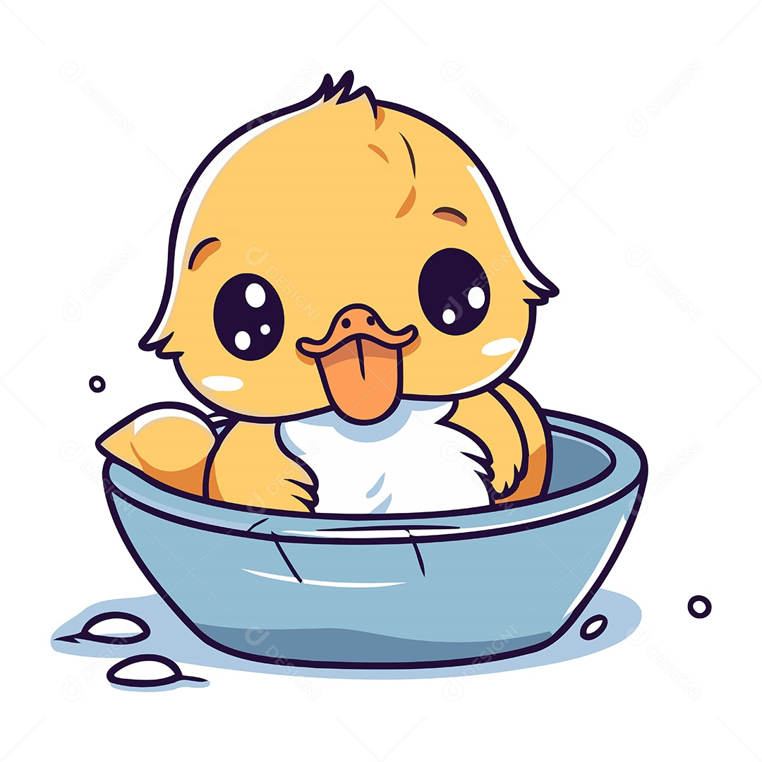 Patinho Fofo de Desenho Animado no Banho Ilustração Vetor EPS