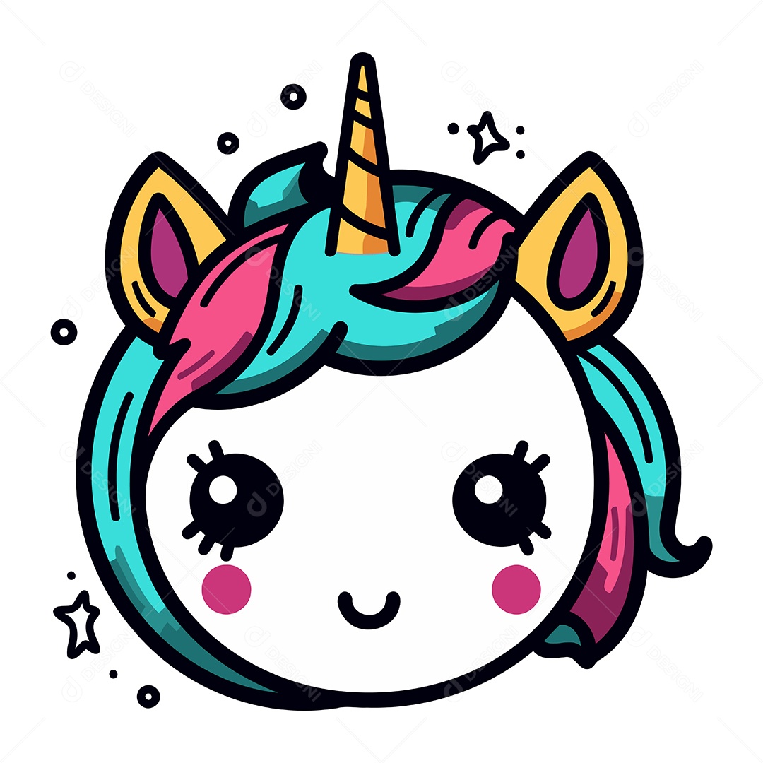 Rosto Fofo de Unicórnio Ilustração Vetor EPS