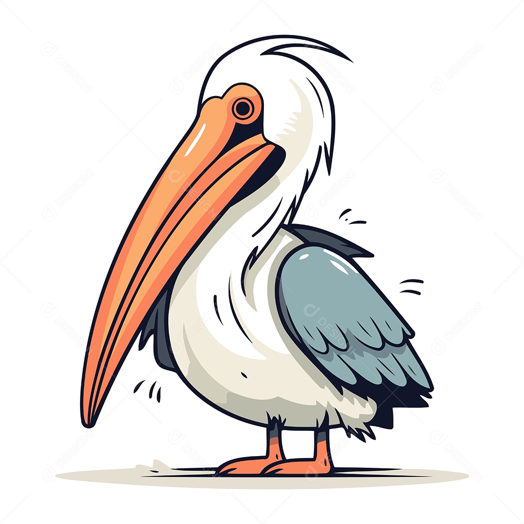 Pelicano de Desenho Animado Ilustração Vetor EPS