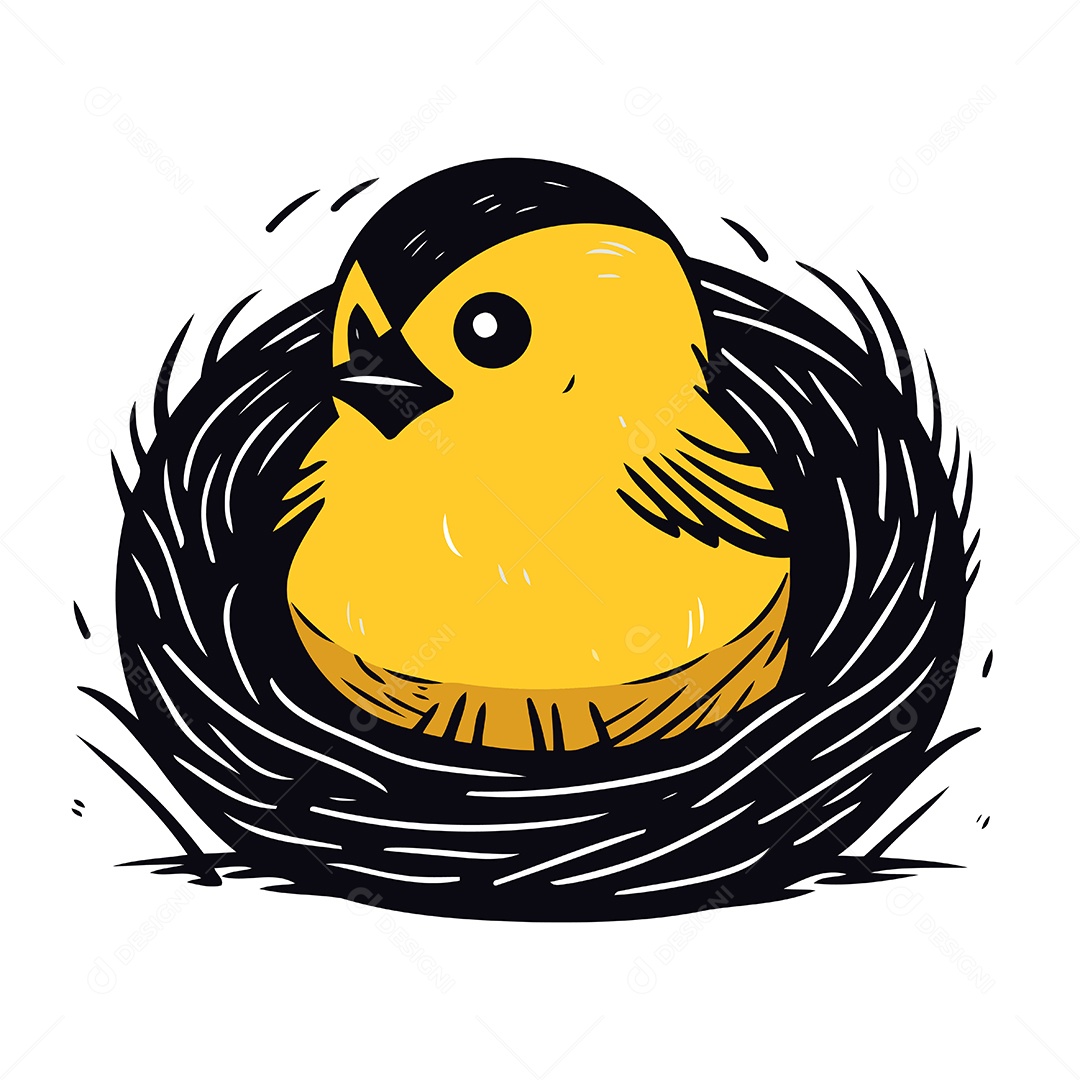 Pintinho Fofo de Desenho Animado no Ninho Ilustração Vetor EPS