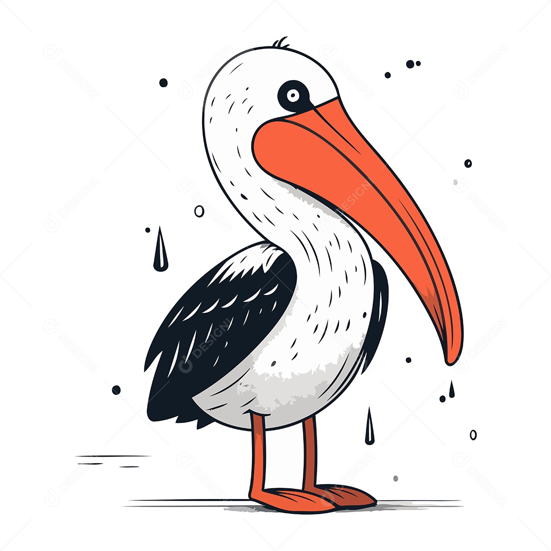 Pelicano de Desenho Animado Ilustração Vetor EPS