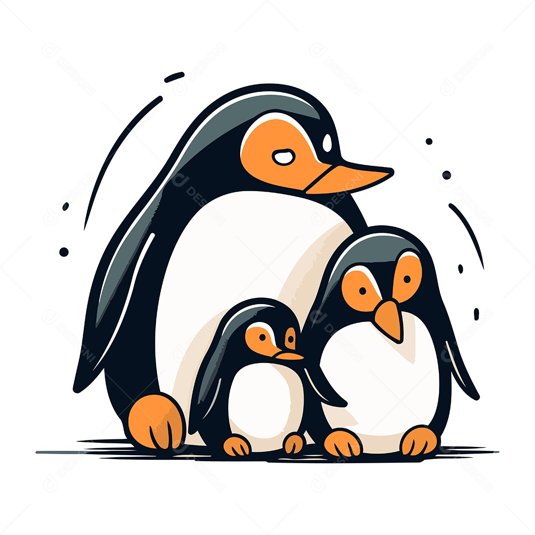 Família de Pinguins Desenho Animado Ilustração Vetor EPS