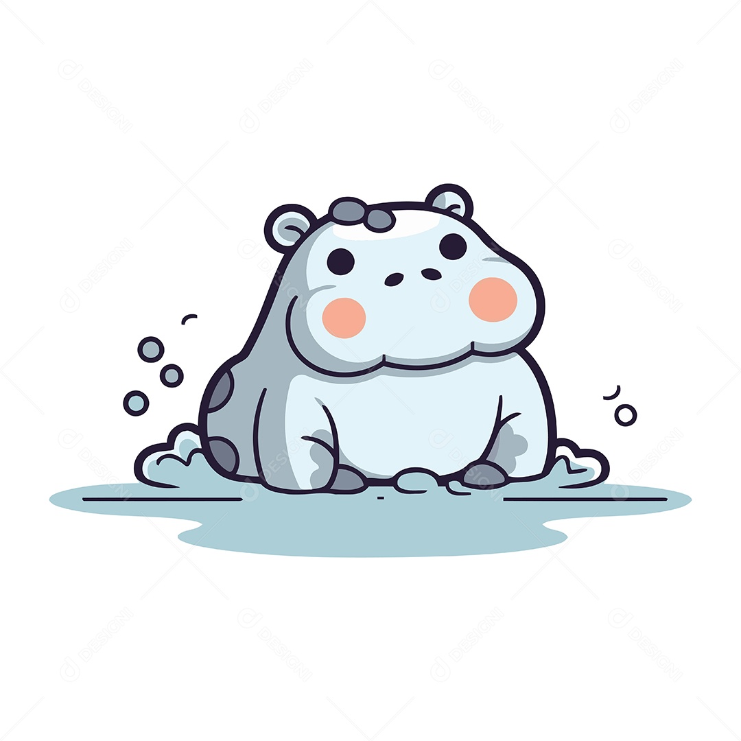 Hipopótamo Fofo de Desenho Animado Sentado no Chão Ilustração Vetor EPS