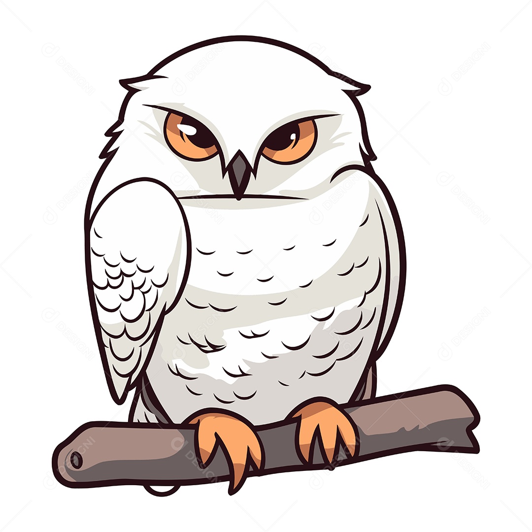 Coruja Branca de Desenho Animado Ilustração Vetor EPS
