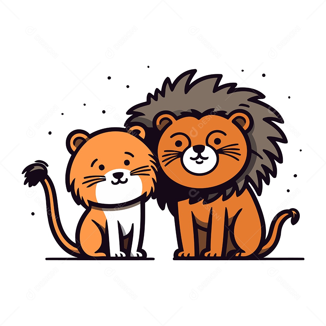 Leão e Leoa de Desenho Animado Ilustração Vetor EPS