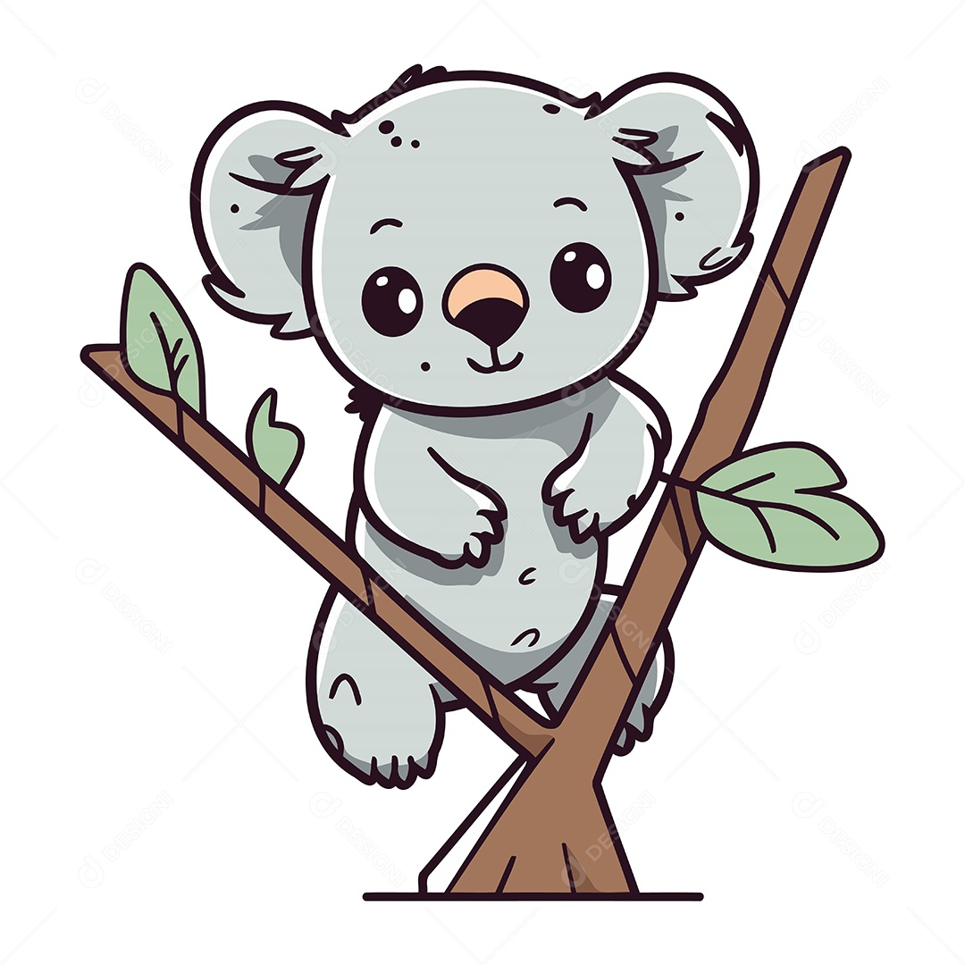 Coala Fofo de Desenho Animado em um Galho Ilustração Vetor EPS