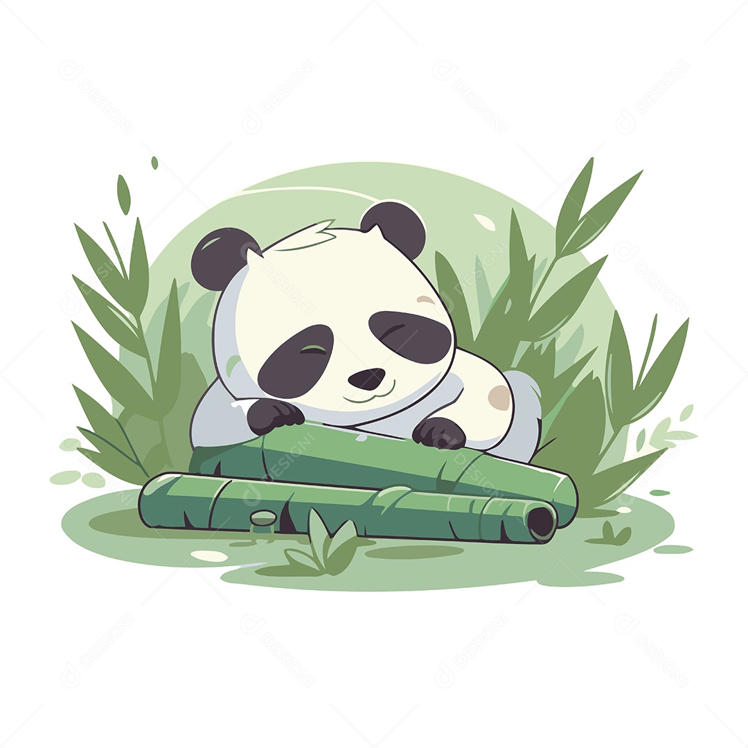 Urso Panda Fofo com Bambu Ilustração Vetor EPS