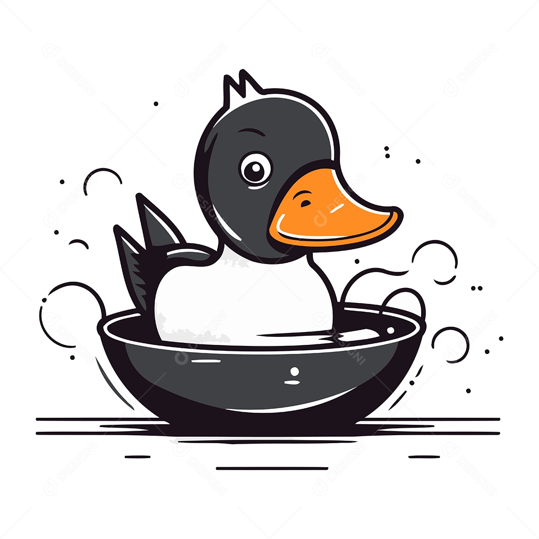 Pato Fofo em uma Tigela Ilustração Vetor EPS