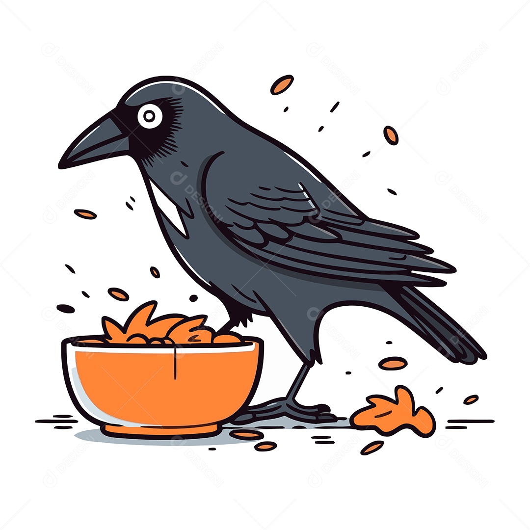 Corvo e Tigela de Comida Ilustração Vetor EPS