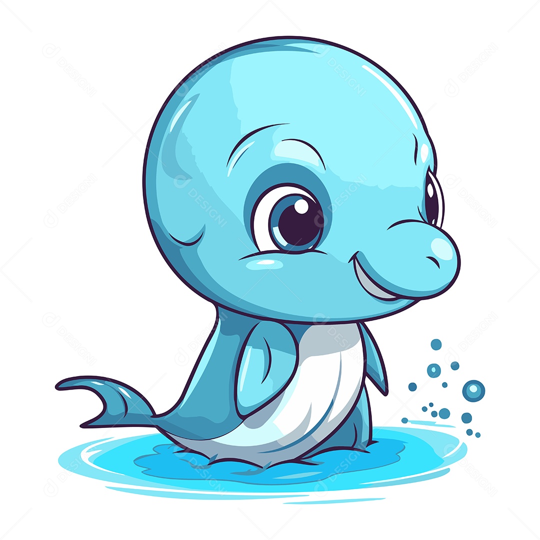 Baleia Azul de Desenho Animado Ilustração Vetor EPS