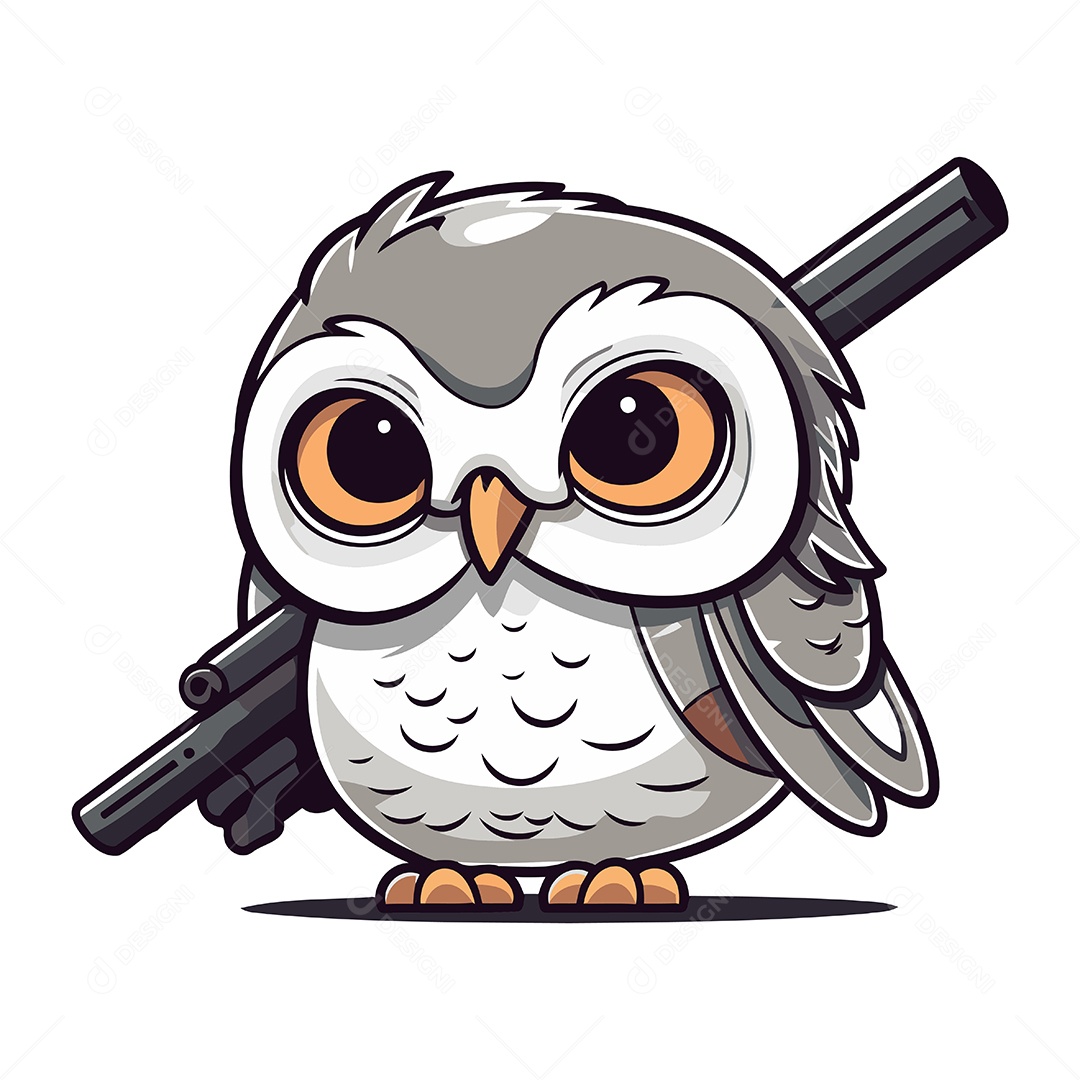 Coruja de Desenho Animado com uma Arma Ilustração Vetor EPS