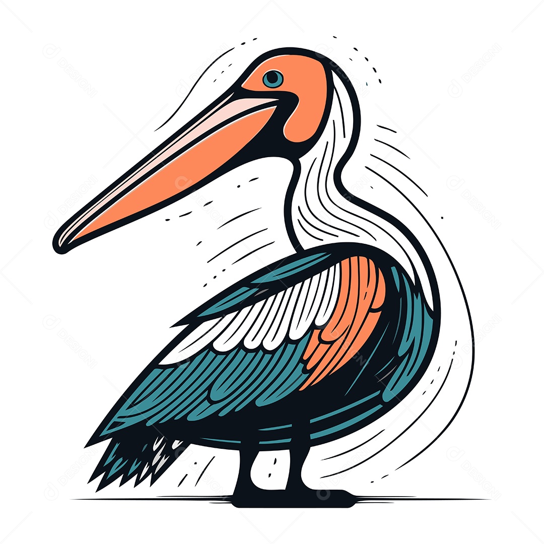 Pelicano de Desenho Animado Ilustração Vetor EPS