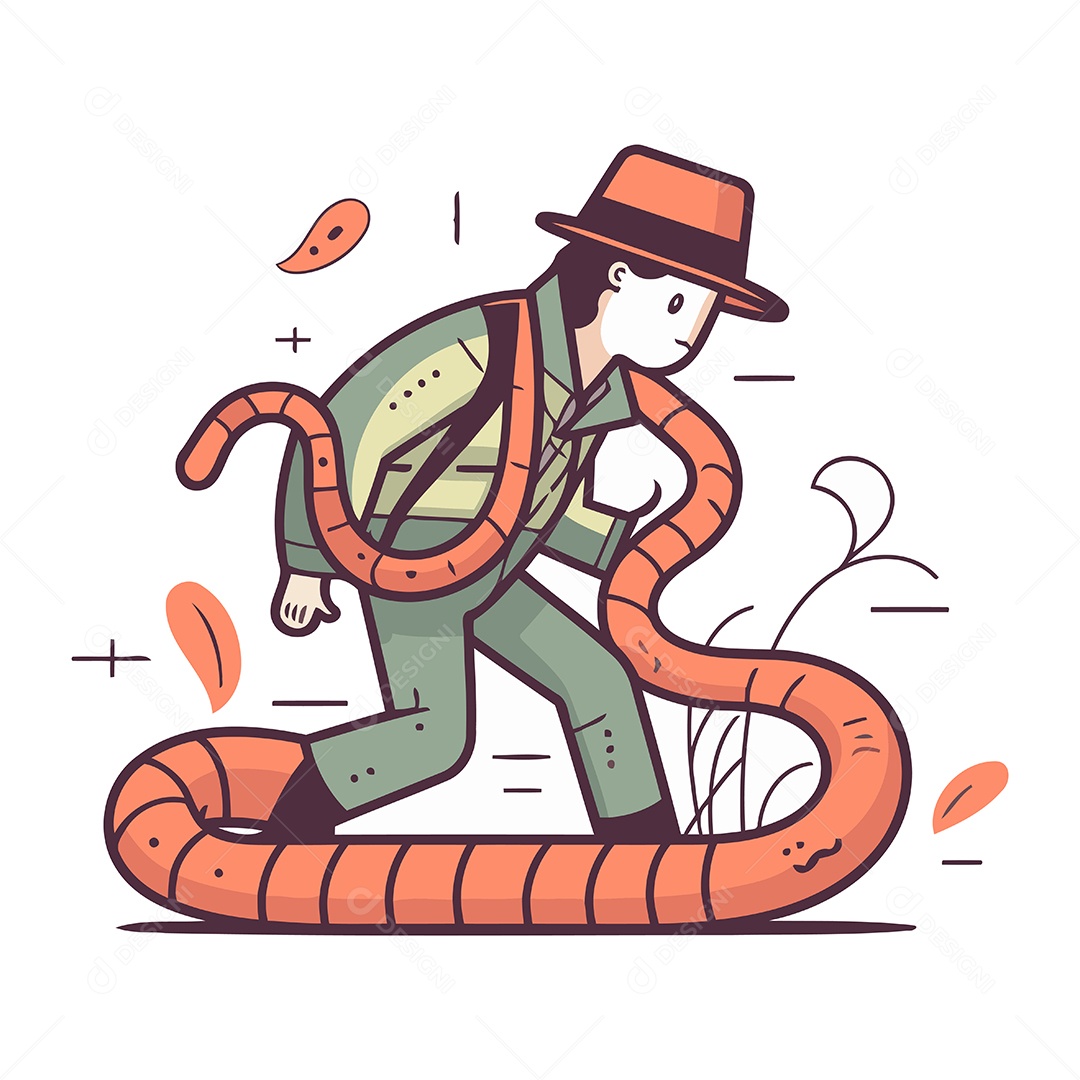 Homem de Chapéu e com uma Cobra Grande Ilustração Vetor EPS
