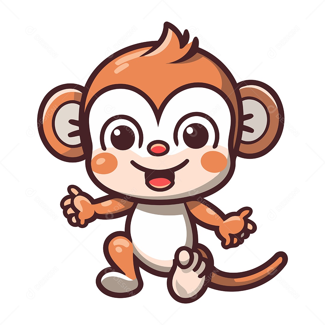Macaco Fofo de Desenho Animado Ilustração Vetor EPS