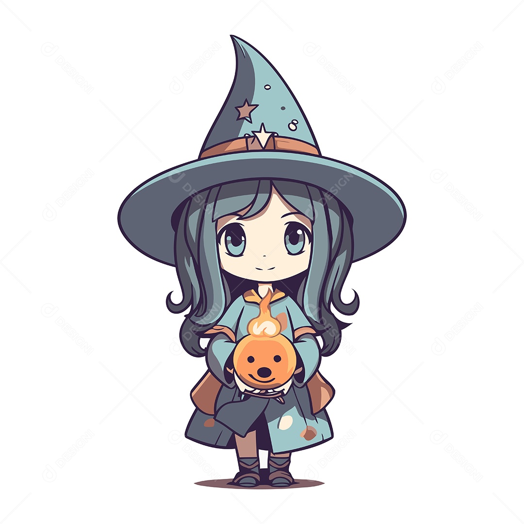 Bruxinha Fofa de Desenho Animado Ilustração Vetor EPS