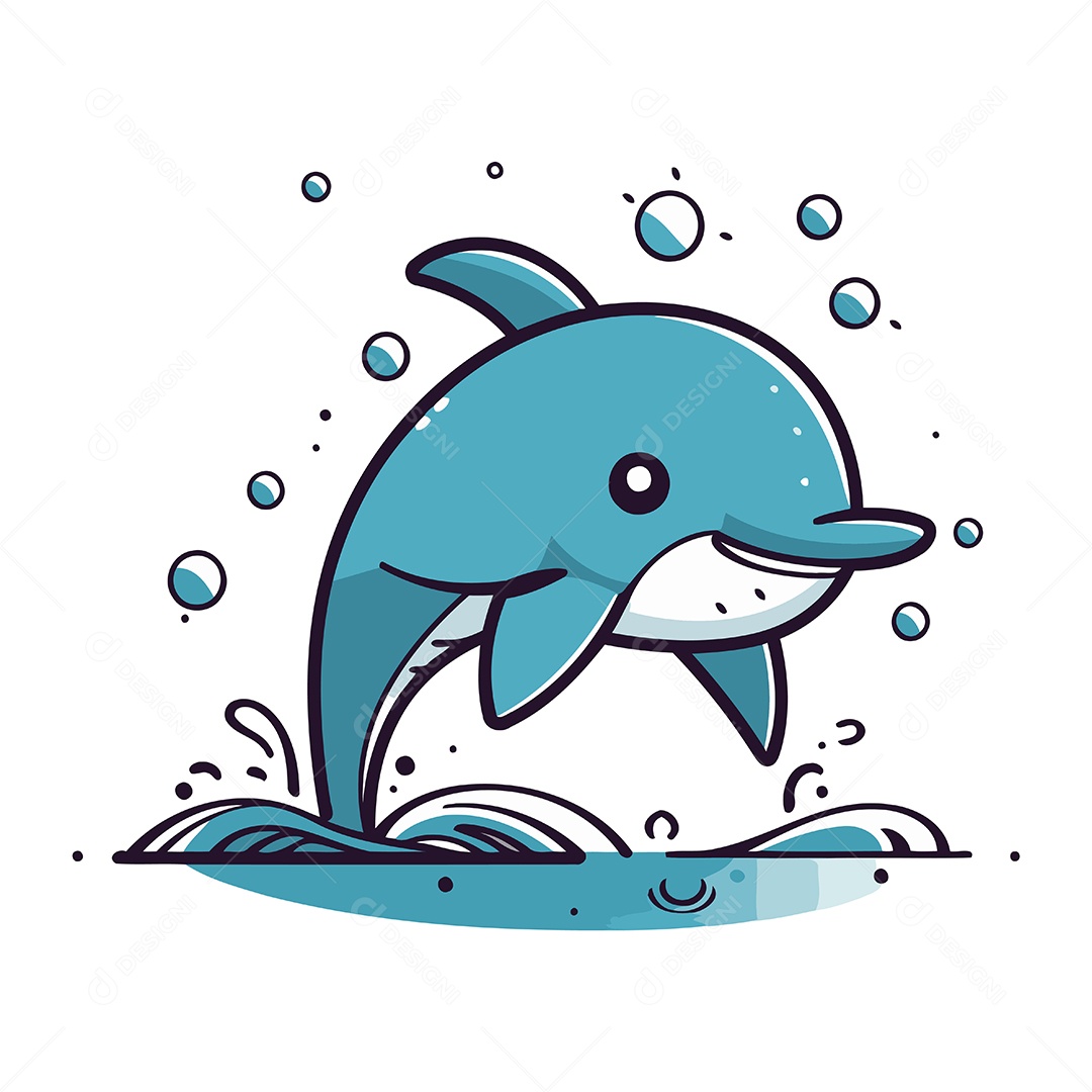 Golfinho de Desenho Animado Ilustração Vetor EPS