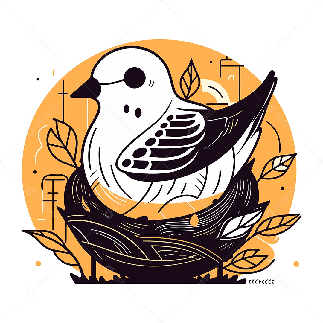 Pássaro de Desenho Animado no Ninho Ilustração Vetor EPS