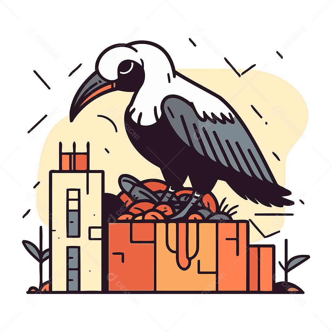 Pássaro de Desenho Animado na Cidade Ilustração Vetor EPS